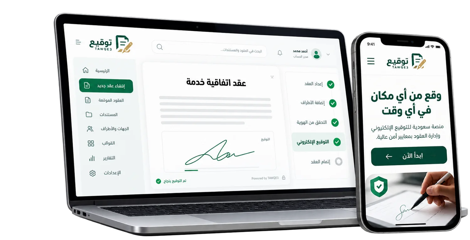 تصور لواجهة منصة توقيع على الكمبيوتر والهاتف